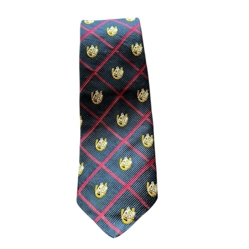Polo Ralph Lauren Navy Red Plaid Crest Club Narrow Silk Tie Men's